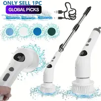 Durable Electric Spin Scrubber with LED Display, Cordless Power Scrubber, Cordless Handheld Scrubber with USB-Rechargeable Battery and 7 Interchangeable Brush Heads, Multifunctional Household Cleaning Tool for Bathroom, Floor, Car and Tile #GLOBAL PICKS