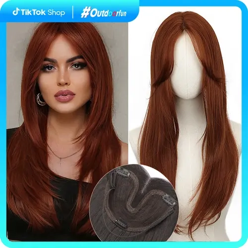 ONLYCUTE hair toppers Copper Red Color ONLYCUTE Hair Toppers Copper Red Color 20 inch Slightly layered Hair Toppers for Women Synthetic no wig cap required Hair Piece Natural Invisible Hairstyles