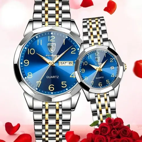 Fashion Couple Watch, Trendy Original Stainless Steel Quartz Watch, Modern Waterproof Watch, Waterproof Night Light Date Week Couple Watch, Suitable for Daily Matching, Best Gift, Fashionable Watches
