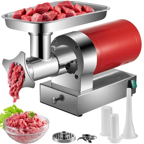 【ToolUpgrade】VEVOR Heavy-Duty Electric Meat Grinder, 1100W 1.5HP Meat Mincer with 2 Grinding Plates, Sausage Kit, Drawer, 661 Lbs/Hour Capacity for Home Kitchen & Commercial Kitchens, Grind Fish & Veggies, Red