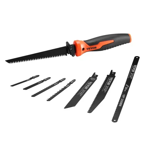 VEVOR Hand Tools Jab Saw - 6 in Keyhole Saw with Soft Grip Handle, 8-in-1 Multi-Blades for Cutting Drywall, Wood, DIY Projects, Less Hand Fatigue