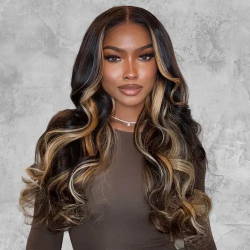 UNice 100% Human Hair Lace Front Wig, 7x5 HD Lace, Butterscotch Highlight Brown Wavy, Pre-Cut, Pre-Plucked Natural Hairline, Glueless, Beginner-Friendly Time-Saver Put-On-And-Go Wig