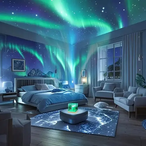 Aurora Projector Night Light, USB-Powered LED Atmosphere Lamp with Remote Control, 16 Dynamic Lighting Effects, Ideal for Bedroom, Living Room, Home Theater & Game Room Decor, Scene Atmosphere Light