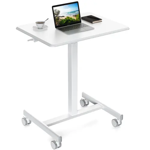 Sweetcrispy Rectangular Top Rolling Computer Desk - Sit/Stand Adjust Adjustable-Height Portable Standing Desk with Lockable Wheels, Home Study Table, Indoor Office Furniture