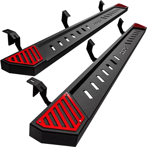 YITAMOTOR 6.5" Running Boards fits 2005-2023 Toyota Tacoma Double Cab, Steel Side Steps Nerf Bars Rails, Black and Red