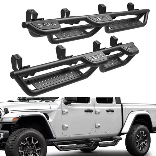 YITAMOTOR Running Boards fits Jeep Gladiator JT 4 Door 2020-2026, Wheel to Wheel, Bed Access Side Steps, Two Stairs Nerf Bar