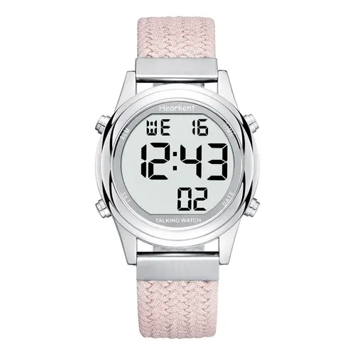 Digital Talking Watch for Ladies with American Accent Voice LCD Big Numbers Watch for Visually impaired, Elderly or Blind People (Pink)