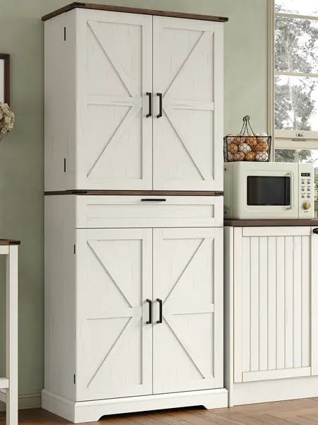 FUSOU 72'' Kitchen Storage Pantry Cabinet, Tall Storage Cabinet with 8 Door Shelves, 2 Cabinets and 1 Drawer, Freestanding Cupboard for Kitchen, Dining Room, Bathroom, Laundry, White,Deals For You Days