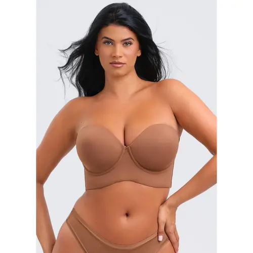 She's Waisted Women's Strapless 360-Support Bra - Soft Fabric Shapewear with 5-Way Interchangeable Halter, Criss Cross Straps, High Support, Casual Fit, Backless, Bulge-Free Finish, Plunge-Ready Hold for Dresses & Tops