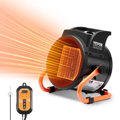 VEVOR 1500W PTC Electric Portable Greenhouse Heater - Durable Alloy Steel, 1500w Power, Thermostat, 3-Speed Setting, 25° Angle Adjustment, Anti-Slip Base, Heat Safe Overheat Protection, Simple Knob Control, Under 5 lbs, for Greenhouse, Flower Room