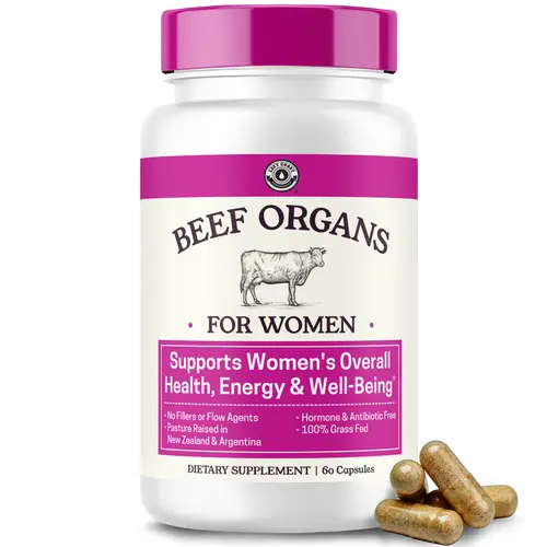 Beef Organ Supplement for Women - Beef Liver, Kidney, Heart and Uterus Tissue, Supports Women's Overall Energy and Health - Pasture Raised in New Zealand - No Fillers or Flow Agents