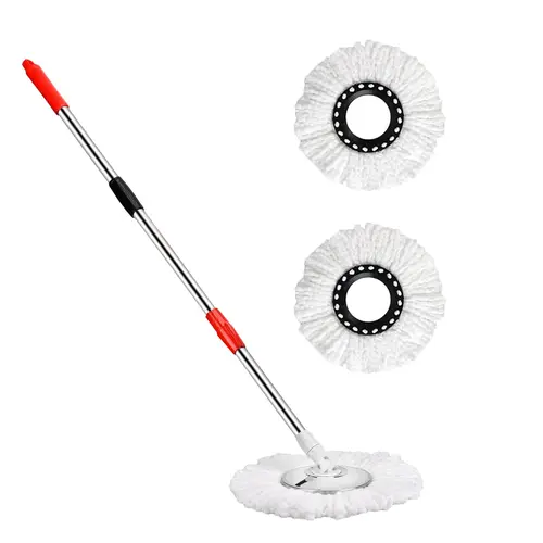 61-Inch Adjustable Extendable Long Handle Cleaning Floor Mop - 2 Microfiber Heads, 360° Rotatable Base, Bucket-Free for Household Use (Extension Pole, Long Handle 360° Rotating Head, Easy Mopping Variants), Extension Pole Mops
