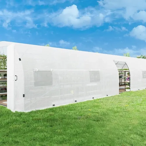 VanAcc 44x10x7.5 FT Tunnel Greenhouse for Outdoors Upgraded Swing Door, Heavy Duty Galvanized Steel Frame Walk in Greenhouse kit, Premium PE Cover & Film Clips