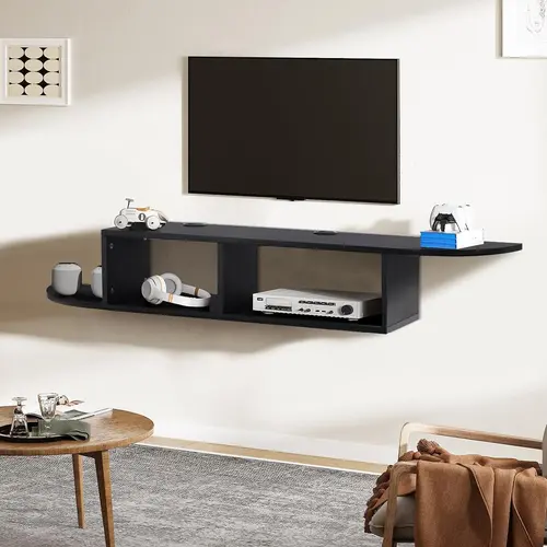 HOMBCK 55-in Modern Arc Particlewood Wall Mount Shelf - Wall Organizer Shelf for TV, Xbox, Cable Box, AV Devices, Living Room Decor, Storage Organization, Small-Space Hero