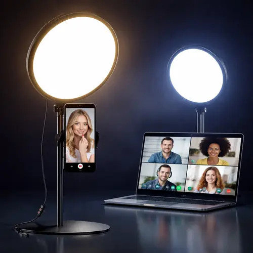 Weilisi 10.5" Full-Screen LED Ring Light Desk Stand with Phone Holder, Dimmable 10-100% Brightness, 3 Color Modes for Video Calls, Live Streaming, Zoom Meetings, Photography; Adjustable Telescopic Laptop Computer Light, USB Powered.