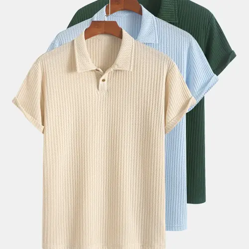 Men's Solid Color Pique Textured Knit Polo Shirt, Regular Fit Casual Short Sleeve Top for Summer, Men's Clothes for Daily Wear, Casual Polo Shirts, Menswear