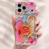ISEMENA Laser Colorful Retro Oil Painting Flower Pattern for iPhone 17 Pro Max/17 Air 16 15 14 13 Pro Cute Curly Wave Frame Exquisite Phone Case for Girls Women, Shockproof TPU Protective Phone Cover #SummerVibes