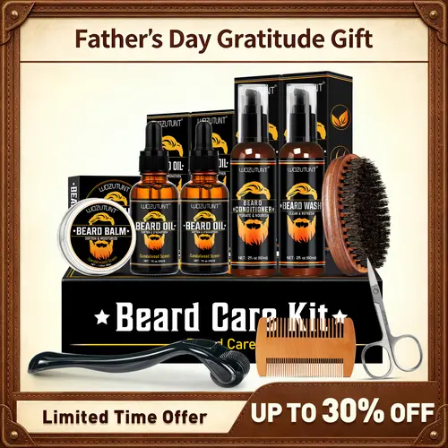 【Deals for You days】Beard Kit for New Year Gift & Men Grooming & Care W/Beard Wash,3 Packs Beard Oil,Beard Balm Leave-in Conditioner Boyfriend Father’s  Gift