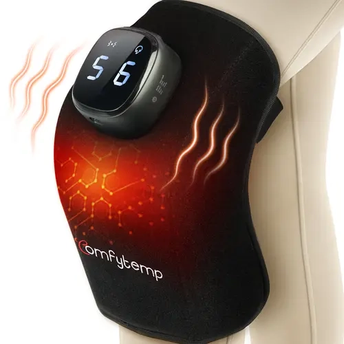 Comfytemp Heated Knee Massager Wrap - Portable Battery-Powered Portable Massagers, 9 Heat Levels, 5+3 Vibration Modes, 3D-Modeled Ergonomic Design, Selfcare Home Therapy Leg Care for Knee Pain Relief, Ideal Birthday Gift for Parents