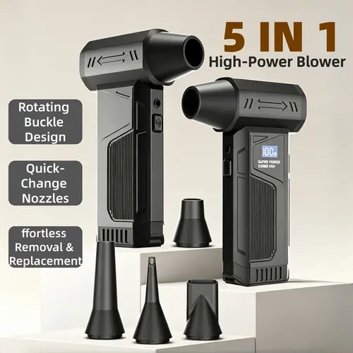 Portable High-Power Compressed Air Duster Blower Power Tool - 1 Turbo Fan (130000 rpm), 4 Wind Speeds, 4000mAh Lithium Ion Rechargeable Battery, 1 USB Charging Cable, 5 Nozzles, for Car Dry Cleaning, Keyboard Dust Removal, Father's Day Gift