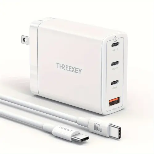 100W USB-C GaN Fold-and-Go Block Charger - 4-Port 4-in-1 Typec Fast Charging Adapter with 3.3FT 100W Type-C Cable, Lightweight Minimalist EDC Charging Solution for iPhone 17/17 Pro Max/16-13, MacBook Pro/Air, Laptop & Other Device