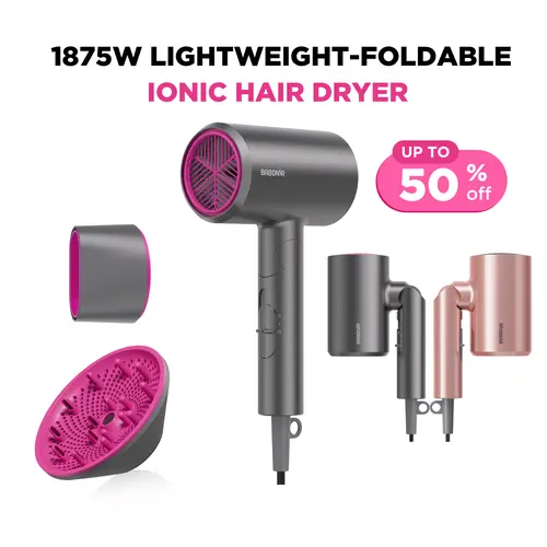 BABONIR Ionic Hair Dryer 1875W Quick-Dry, Frizz Reduction, Concentrator & Diffuser Accessories, Lightweight & Quiet, Foldable Travel Design,Adaptable to All Hairstyles,Blow Dryer,Compact Design for Women and Men,Holiday Gift,Grey,Pink,DealsForYouDays