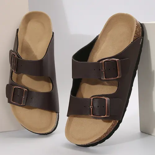 Women's Cork Footbed Slides Adjustable Buckled Slip on Slippers Open Toe Softy Flat Sandals Springfresh Summer Vibes