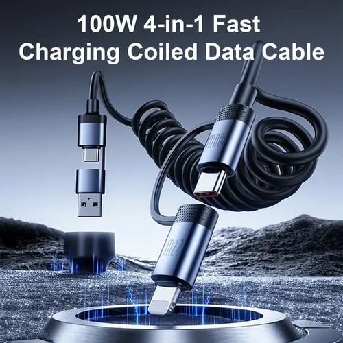 One Fish Universal spring 4-in-1 Multi USB Charging Cable with USB A, Type C, 100W Fast Charging&Data Sync for iPhone&Samsung