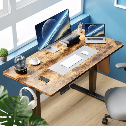 48"x24" Electric Adjustable Height Standing Desk - Commercial Office Furniture, Sturdy Wood & Metal T-Shaped Base, 28.7–48" Adjust, <50 db Noise, 176 lbs Capacity, Modern Ergonomic Sit-to-Stand Workbench for Bedroom, Computer Desk