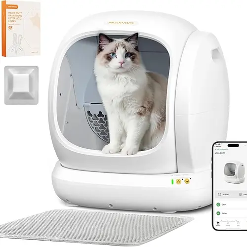 Meowant 75L Large Automatic Litter Box - Open Design, Low 6.8" Entry, Clumping Clay-Based, Pee Guard, Odor Control Solutions, 38db Motor Keeps Home Peaceful, Anti-Pinch, 1-Click Emptying, App-Controlled, Easy Installation for Multi-Cat Households
