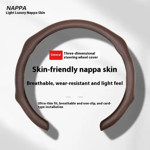 Hugexpen Luxury Napa Leather Steering Wheel Cover - 38cm, Universal Fit, Quick-Turn, Anti-Skid, Breathable, Ultra-Thin, Stylish, Comfortable Grip, All-Season Easy-Install Car Interior Accessory, Napa Nappa Leather, Breathable Steering Wheel Covers