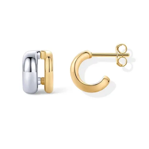 PAVOI 14K Gold Plated and Rhodium Plated Two Tone Multihoop Double Hoop Geometric Earrings for Women - Mixed Metal Huggie Multi Earring Statement Pair