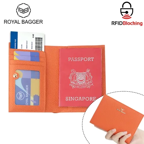 Royal Bagger Women's Chic Basic Genuine Leather Passport Cover, RFID Anti-Theft Shielded, Compact, Buckle-Equipped, 1 ID+Card+Boarding Slots, SIM Storage, Airline-Compatible Daily Use Protector