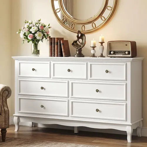 【SohoChic】RoyalCraft Modern 3/7 Drawers Dresser with Solid Wood Legs & Painted Finish, Large Wooden Storage Cabinet Organizer for Bedroom, Living Room, Closet