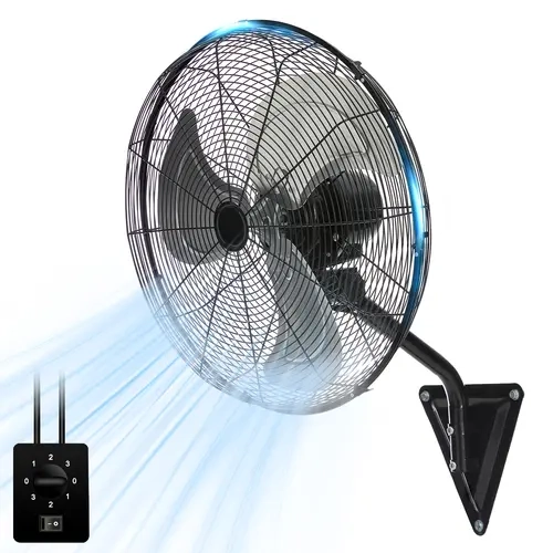 TMWINGS Wall-Mounted Industrial Fan - 3-Speed Control, High Velocity, Oscillating Adjustable Tilt Head, Heavy-Duty Metal Air Circulator (20in/24in/30in, 8000 CFM Airflow) for Garage, Workshop, Home Use - Variable Speed & Tilt Head Wall-Mounted Fan