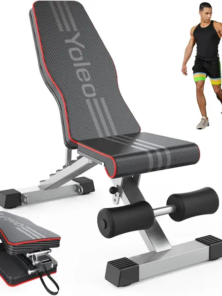 Yoleo Adjustable Weight Bench, Foldable Workout Bench for Home Gym Full Body Workout Strength Training, Incline Decline Flat Utility Bench with Quick Adjustment