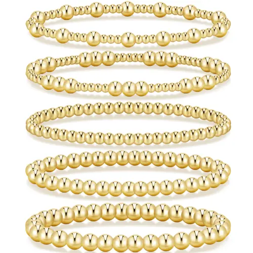 17KM Gold Bracelets Jewelry for Women, Waterproof Beaded Strand Bead Ball Bracelet Stack, Adjustable Bracelet for Gifts, summerwins,summeroutfits,vacationoutfits,beachoutfits