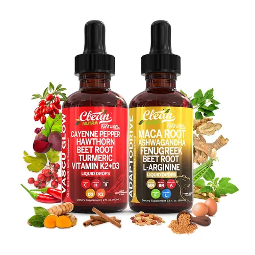 Clean Nutra Cardio Vitality Duo | Cayenne Pepper, Beet Root, Maca Root, Ashwagandha & More for Heart & Circulation Support Liquid Drops [Vascu Glow & Adapto Drive]