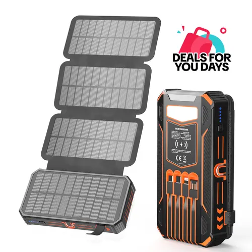 SOARAISE 48000mAh Solar Charger Power Bank, Wireless Portable Charger with 4 Built-in Cables & 7 Outputs,15W Fast Charging Portable Power Bank with USB C, Battery Pack with Flashlight for All Mobile Devices