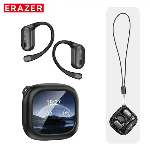 ERAZER XF38 OWS Wireless Bluetooth Earbuds - 400mAh, IPX5 Rated Sweat/Waterproof, LCD Display, HIFI Audio, Wireless Remote Volume Control, Built-in Mic, Fast Charging, Stable Connection, Noise Reduction for Gaming, Sports, Square Electronic Devices