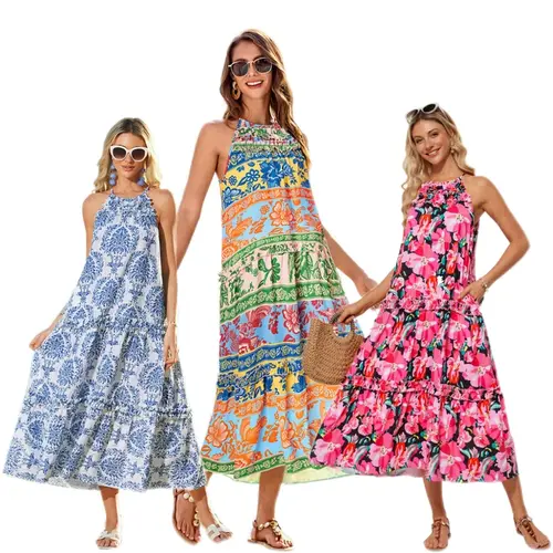 Grace Karin Women's Bohemian Flowy Maxi Dress (Boho Colorful Floral, Size Down - Runs Large), Sleeveless Casual Vacation Dress with Pockets, Maxi Length, More Coverage, Summer Daily Wear, S-2XL Plus-Size Friendly, Flowy Cut Lets You Sit Stroll Relax