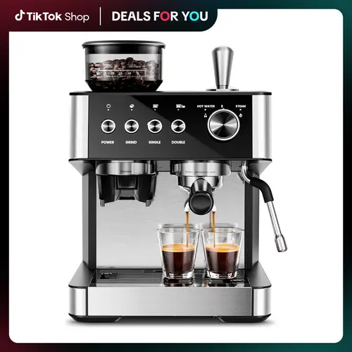 Kismile Automatic Espresso Coffee Machine - 20-Bar Pump, Built-In Grinder, 1500W Strong Pull, Timer, 2.8L Removable Water Tank, Milk Frother Steam Wand, 12-Cup Batch Brew, Descaling Function, US Plug, Italy-Made At Home Espresso Coffee Equipment
