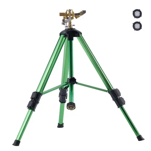 【toolupgrade】VEVOR Heavy-Duty Tripod Garden Sprinkler with Brass Head, 3/4" Connector, 17/27/37 in Adjustable Height, Corrosion-Resistant, 360° Rotation & Large Coverage for Yard Green, Camping Essentials