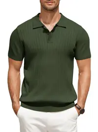 COOFANDY C Men's Knit Polo Shirts Short Sleeve Ribbed Knitted Shirt Summer Lightweight Casual Golf Shirts