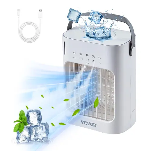 VEVOR Freestanding 4-in-1 Evaporative Air Cooler - 700ml Water Tank, Ultrasonic Mist, Adjustable Speed, Multifunctional Cooling Fan, 0-7h Auto Timer, Automatic Shut-Off, Energy Efficient, Color Mood Light, Compact, Personal Household Swamp Cooler