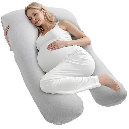 VEVOR U-Shaped Ergonomic Maternity Pillow, Maternity Supplies, Full-Body Support, Cotton Jersey Removable Cover, Double Zip Machine-Washable Easy to Clean, 2300g+ Contoured Plush Polyester Fill for Pregnant Women