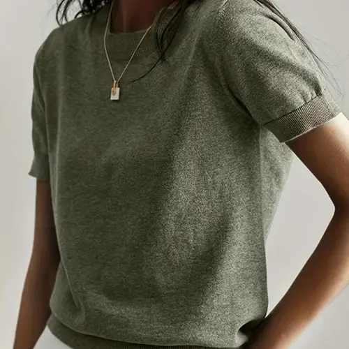 Women's Solid Color Crew Neck Short Sleeve Lightweight Loose Sweater, Casual Basic Minimalist Knit Pullover for Spring & Fall, Fashion Women's Casual Fabric Knitwear for Daily Wear, Casual Fashionable Top, Womenswear