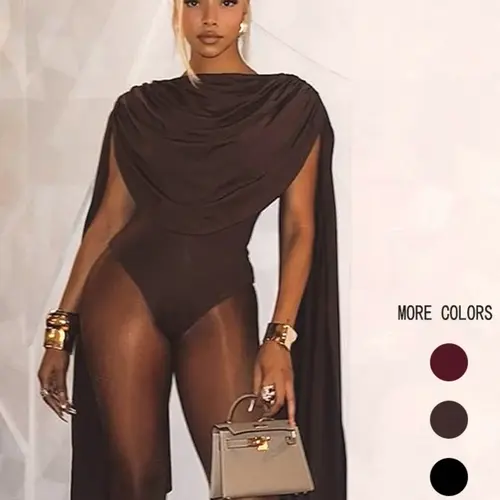 Women's Solid Color Basic Bodysuit, Fashion Minimalist Casual Cowl Neck Bodycon Fitted Bodysuit for Nightlife, Women's Clothes for Summer, Womenswear
