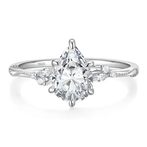 EAMTI 2CT 925 Sterling Silver Engagement Rings Pear Cut Wedding Teardrop Bridal Halo Cubic Zirconia Promise Rings for Women