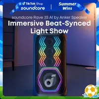soundcore Rave 3S AI Party Speaker with 2 Wireless Microphones, 200W Sound, AI Vocal Removal, Reverb, Light Show, 12H Playtime, Portable Bluetooth PA System for Home, Party, or Backyard